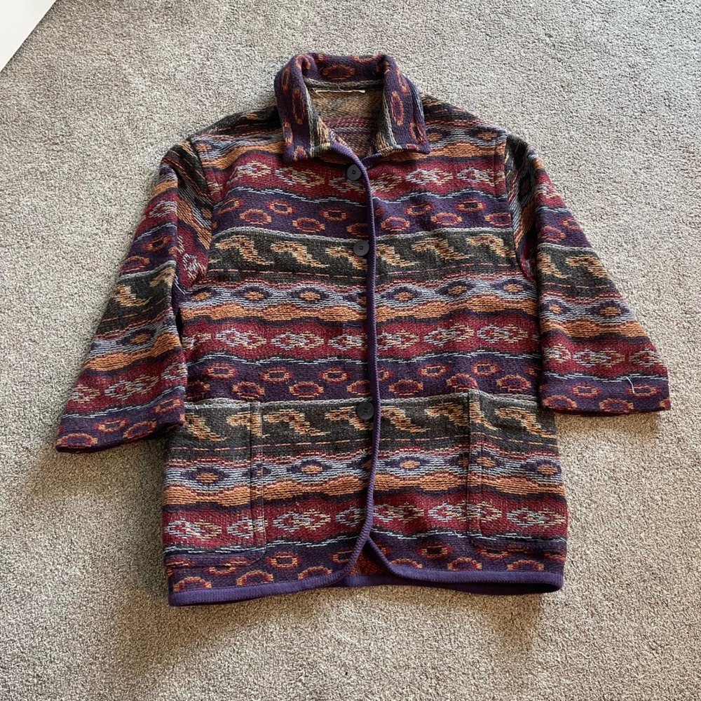 VTG 80s Womens Southwestern Woven Jacket XL Multi Color Good Geometric Boho